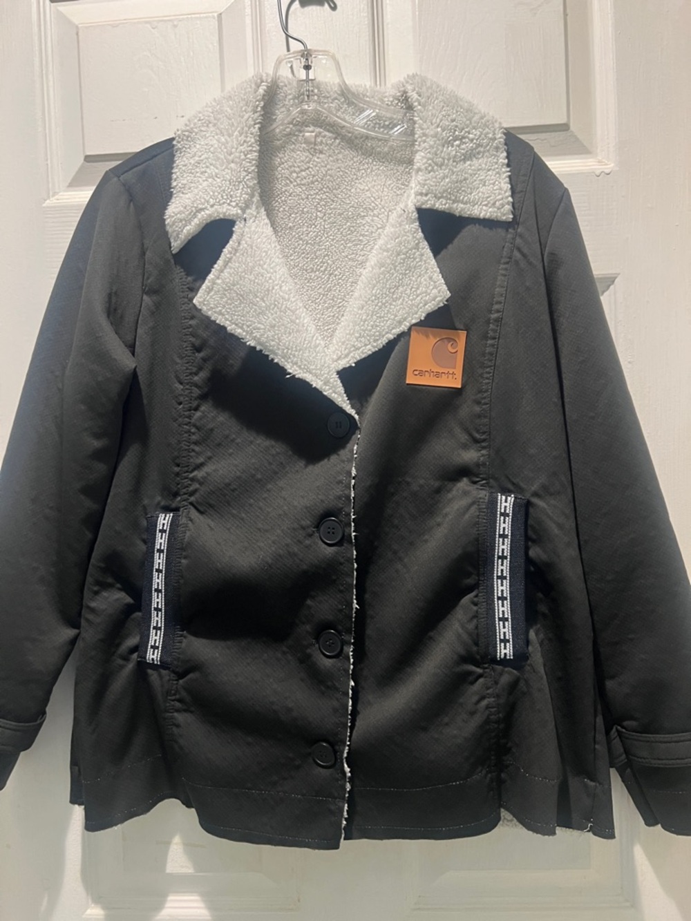 Carhartt Black Jacket with White Sherpa Collar